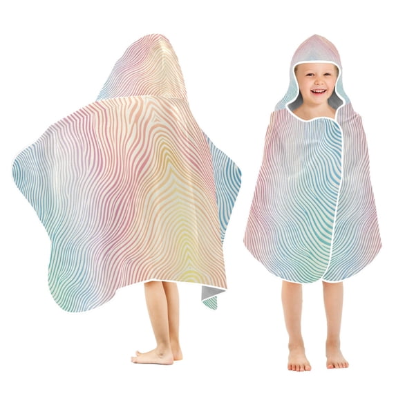 Yayeee Kids Hooded Towel with Hand Pockets Beach Soft Absorbent Bath Wrap 50 x 23.5 inch, Wavy Striped