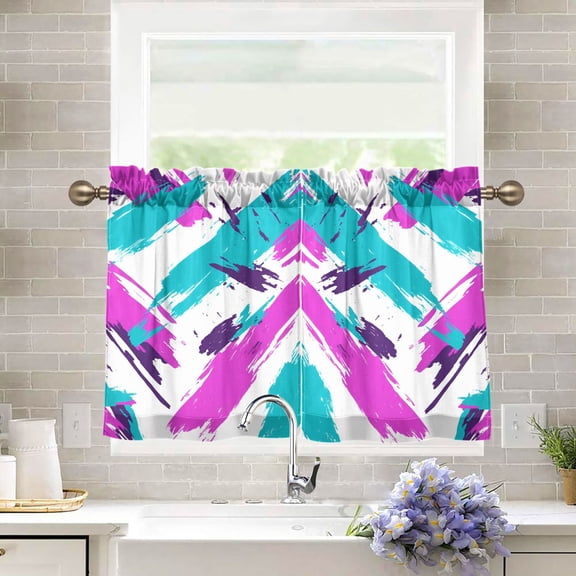 Yayeee Kitchen Curtains Tier Pair Light Filtering 27"x24" Rod Pocket Short Cafe Window Panel, Abstract Drawing