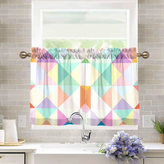 Yayeee Kitchen Curtains Light Filtering 27"x24" Rod Pocket Short Cafe Window Panel, Abstract Geometric