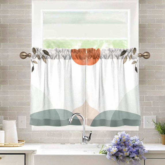 Yayeee Kitchen Curtains Tier Pair Light Filtering 27"x24" Rod Pocket Short Cafe Window Panel, Art Sun
