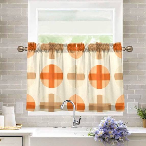 Yayeee Kitchen Curtains Tier Pair Light Filtering 27"x24" Rod Pocket Short Cafe Window Panel, Beige Geometric Pattern