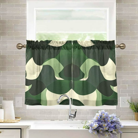 Yayeee Kitchen Curtains Tier Pair Light Filtering 27"x24" Rod Pocket Short Cafe Window Panel, Black Abstract