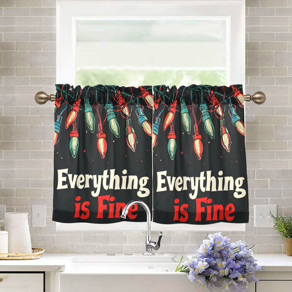 Yayeee Kitchen Curtains Tier Pair Light Filtering 27"x24" Rod Pocket Short Cafe Window Panel, Black Christmas Light