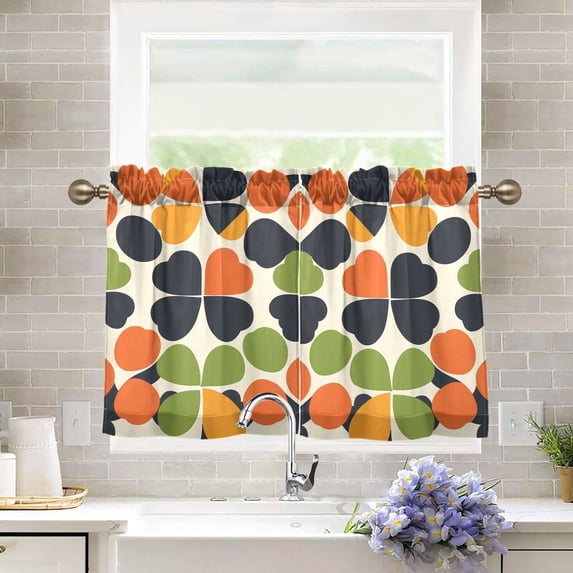 Yayeee Kitchen Curtains Tier Pair Light Filtering 27"x24" Rod Pocket Short Cafe Window Panel, Black Clover Pattern