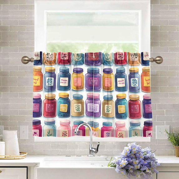 Yayeee Kitchen Curtains Tier Pair Light Filtering 27"x24" Rod Pocket Short Cafe Window Panel, Blue Jam Jars