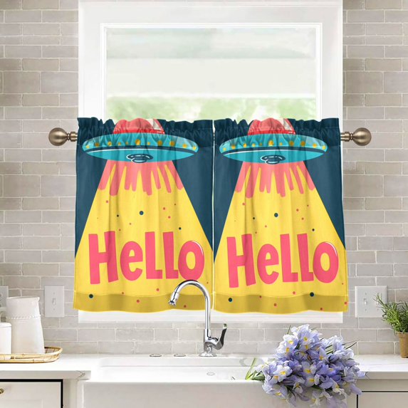 Yayeee Kitchen Curtains Tier Pair Light Filtering 27"x24" Rod Pocket Short Cafe Window Panel, Blue UFO