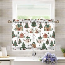 Yayeee Kitchen Curtains Light Filtering 27"x24" Rod Pocket Short Cafe Window Panel, Brown Christmas House