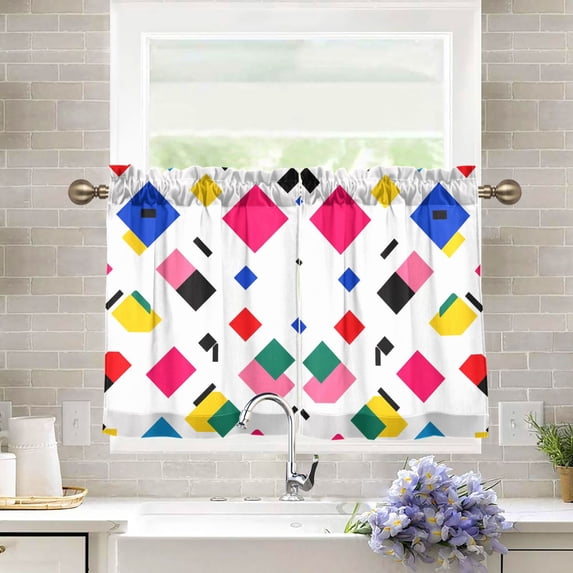 Yayeee Kitchen Curtains Tier Pair Light Filtering 27"x24" Rod Pocket Short Cafe Window Panel, Cartoon Graphic