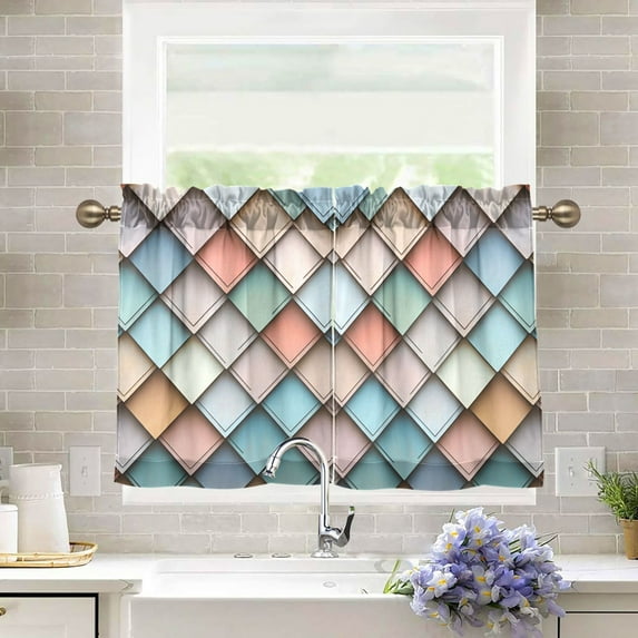 Yayeee Kitchen Curtains Light Filtering 27"x24" Rod Pocket Short Cafe Window Panel, Colorful Art Pattern