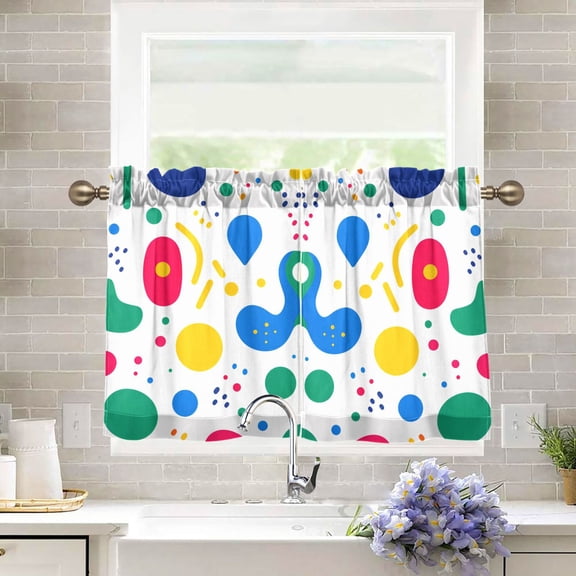 Yayeee Kitchen Curtains Tier Pair Light Filtering 27"x24" Rod Pocket Short Cafe Window Panel, Colorful Round
