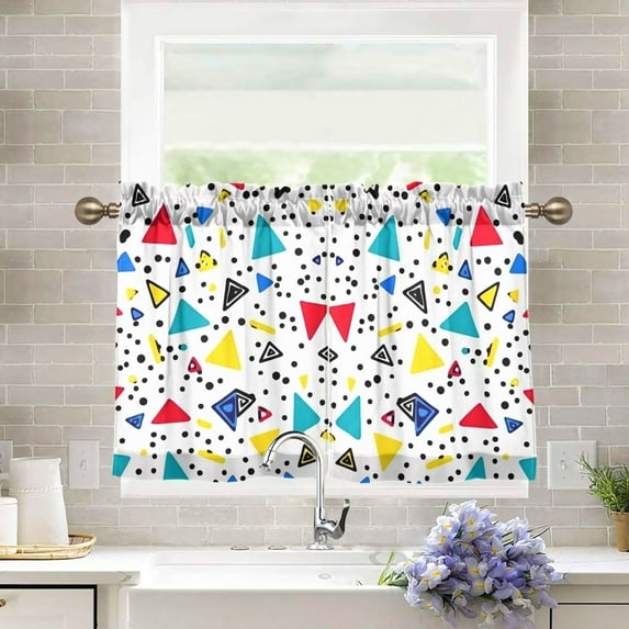 Yayeee Kitchen Curtains Tier Pair Light Filtering 27"x24" Rod Pocket Short Cafe Window Panel, Colorful Triangles
