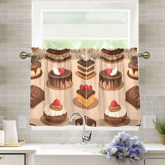 Yayeee Kitchen Curtains Tier Pair Light Filtering 27"x24" Rod Pocket Short Cafe Window Panel, Creamy Cake