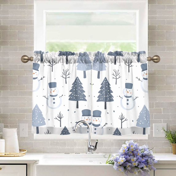 Yayeee Kitchen Curtains Tier Pair Light Filtering 27"x24" Rod Pocket Short Cafe Window Panel, Cute Snowmen