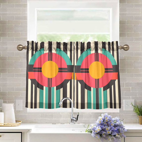 Yayeee Kitchen Curtains Tier Pair Light Filtering 27"x24" Rod Pocket Short Cafe Window Panel, Geometric Circle