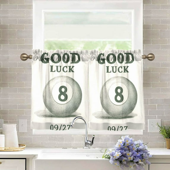 Yayeee Kitchen Curtains Tier Pair Light Filtering 27"x24" Rod Pocket Short Cafe Window Panel, Good Luck Billiard