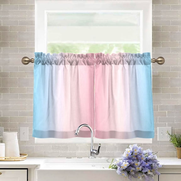 Yayeee Kitchen Curtains Tier Pair Light Filtering 27"x24" Rod Pocket Short Cafe Window Panel, Light Pink Gradient