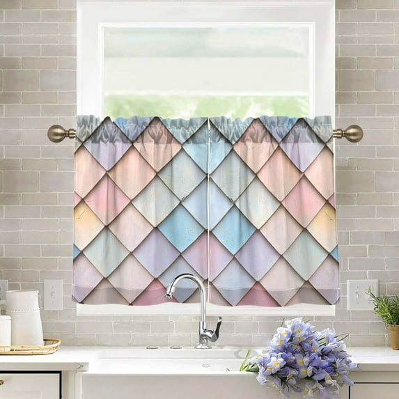 Yayeee Kitchen Curtains Tier Pair Light Filtering 27"x24" Rod Pocket Short Cafe Window Panel, Orange Art Pattern