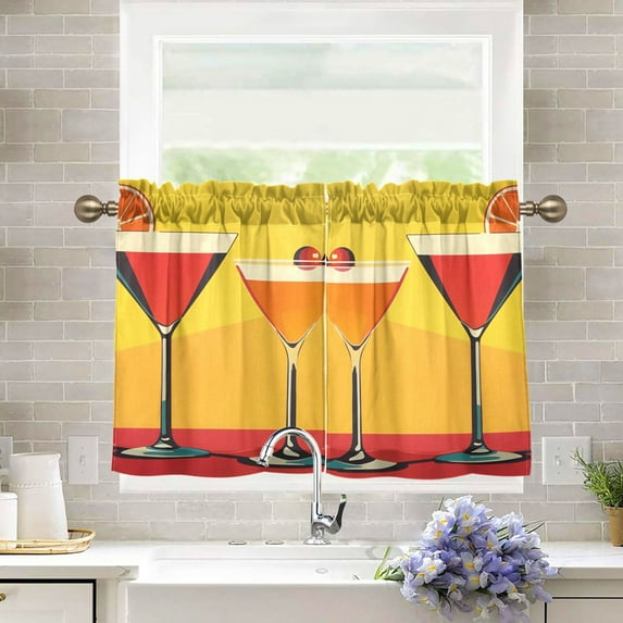Yayeee Kitchen Curtains Tier Pair Light Filtering 27"x24" Rod Pocket Short Cafe Window Panel, Orange Cocktails