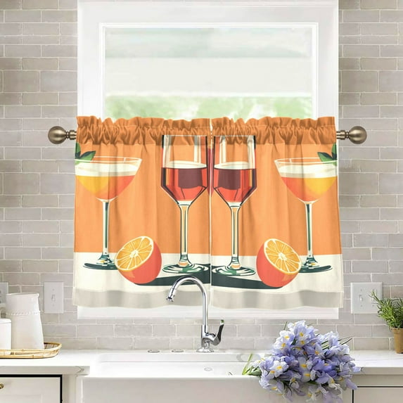 Yayeee Kitchen Curtains Tier Pair Light Filtering 27"x24" Rod Pocket Short Cafe Window Panel, Orange Glasses