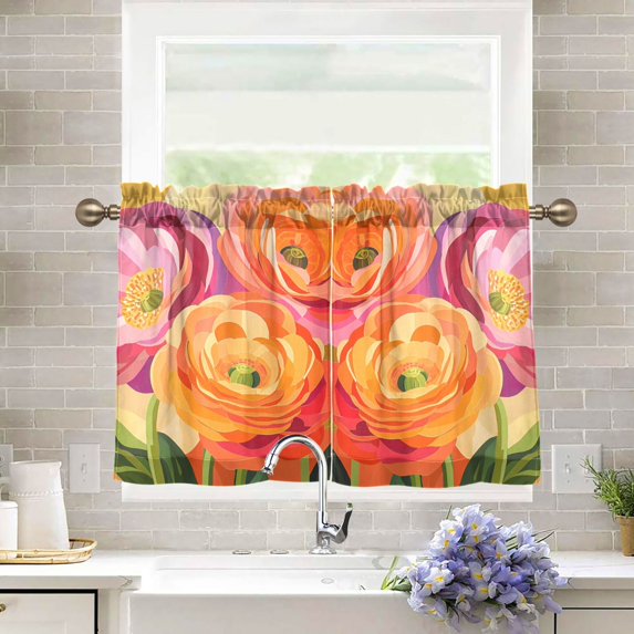 Yayeee Kitchen Curtains Tier Pair Light Filtering 27"x24" Rod Pocket Short Cafe Window Panel, Pink Abstract Floral
