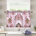 thumbnail image 1 of Yayeee Kitchen Curtains Tier Pair Light Filtering 27"x24" Rod Pocket Short Cafe Window Panel, Pink Gingerbread Houses, 1 of 7