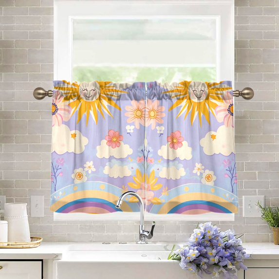 Yayeee Kitchen Curtains Tier Pair Light Filtering 27"x24" Rod Pocket Short Cafe Window Panel, Purple Clouds