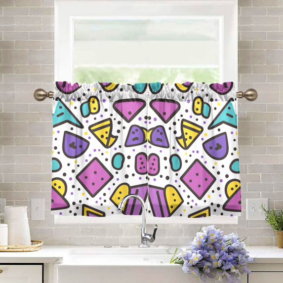 Yayeee Kitchen Curtains Tier Pair Light Filtering 27"x24" Rod Pocket Short Cafe Window Panel, Purple Retro Pattern
