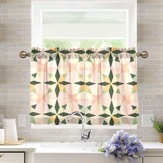 Yayeee Kitchen Curtains Light Filtering 27"x24" Rod Pocket Short Cafe Window Panel, Retro Black Stars