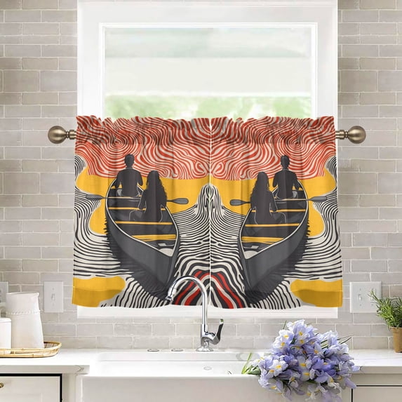 Yayeee Kitchen Curtains Tier Pair Light Filtering 27"x24" Rod Pocket Short Cafe Window Panel, Striped Boat