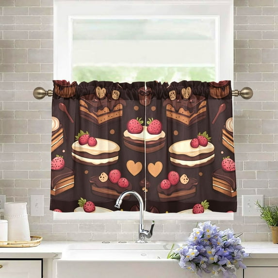 Yayeee Kitchen Curtains Light Filtering 27"x24" Rod Pocket Short Cafe Window Panel, Sweet Cakes
