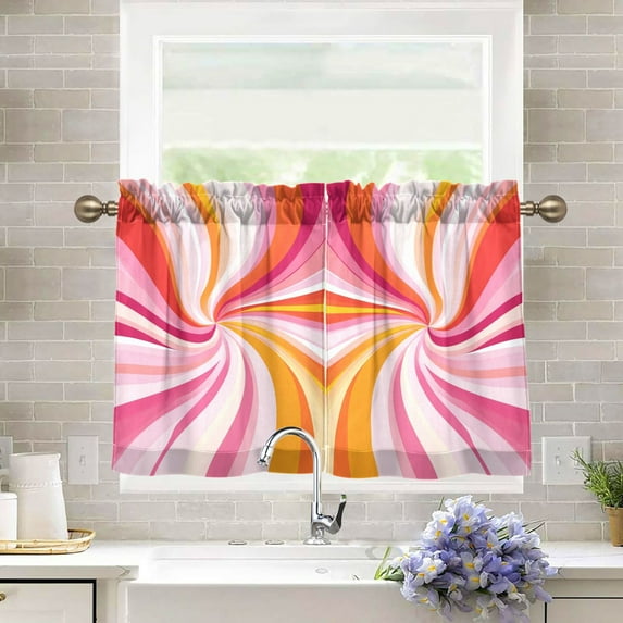 Yayeee Kitchen Curtains Tier Pair Light Filtering 27"x24" Rod Pocket Short Cafe Window Panel, Swirling Lines