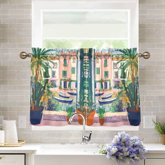 Yayeee Kitchen Curtains Tier Pair Light Filtering 27"x24" Rod Pocket Short Cafe Window Panel, Window Scene