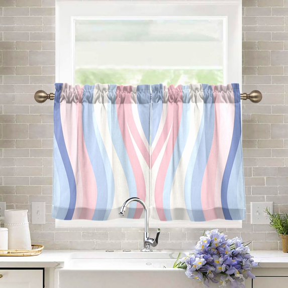 Yayeee Kitchen Curtains Light Filtering 27"x36" Rod Pocket Short Cafe Window Panel, Abstract Pink