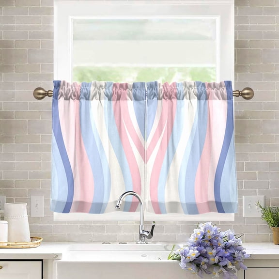 Yayeee Kitchen Curtains Light Filtering 27"x36" Rod Pocket Short Cafe Window Panel, Abstract Pink