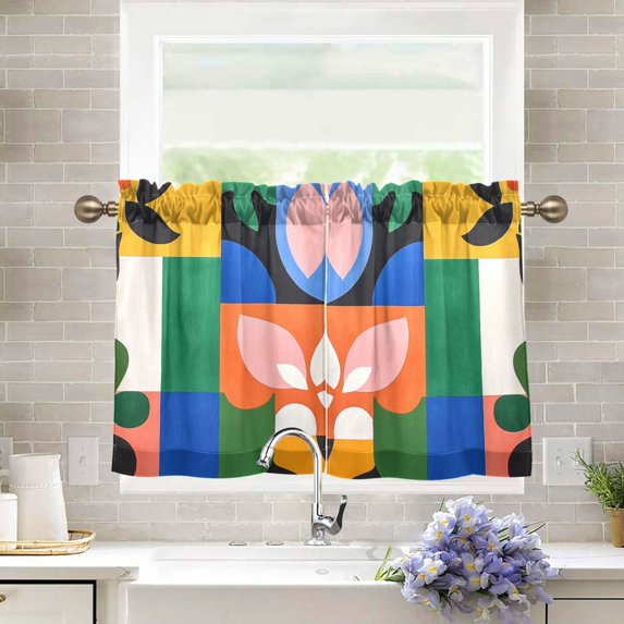 Yayeee Kitchen Curtains Tier Pair Light Filtering 27"x36" Rod Pocket Short Cafe Window Panel, Abstract Plants