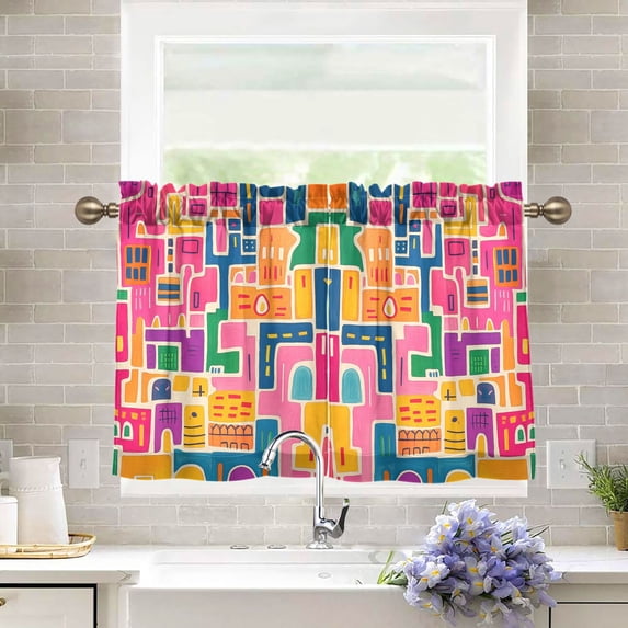 Yayeee Kitchen Curtains Tier Pair Light Filtering 27"x36" Rod Pocket Short Cafe Window Panel, Art Map