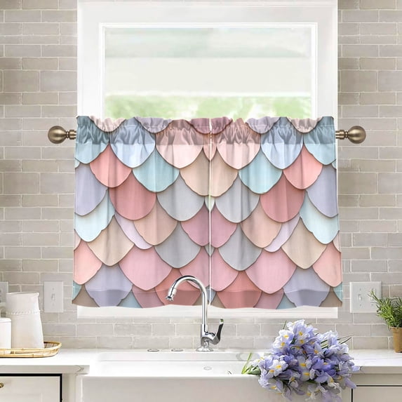 Yayeee Kitchen Curtains Tier Pair Light Filtering 27"x36" Rod Pocket Short Cafe Window Panel, Art Pattern