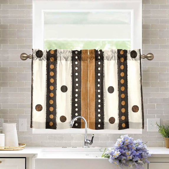 Yayeee Kitchen Curtains Tier Pair Light Filtering 27"x36" Rod Pocket Short Cafe Window Panel, Beige Abstract Dots