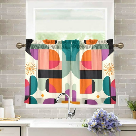 Yayeee Kitchen Curtains Tier Pair Light Filtering 27"x36" Rod Pocket Short Cafe Window Panel, Beige Abstract