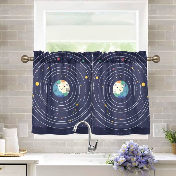 Yayeee Kitchen Curtains Tier Pair Light Filtering 27"x36" Rod Pocket Short Cafe Window Panel, Beige Cat Planet