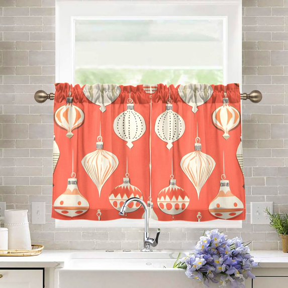 Yayeee Kitchen Curtains Tier Pair Light Filtering 27"x36" Rod Pocket Short Cafe Window Panel, Beige Christmas Ornaments Pattern