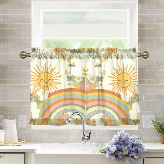 Yayeee Kitchen Curtains Tier Pair Light Filtering 27"x36" Rod Pocket Short Cafe Window Panel, Beige Clouds
