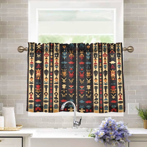 Yayeee Kitchen Curtains Tier Pair Light Filtering 27"x36" Rod Pocket Short Cafe Window Panel, Beige Geometric