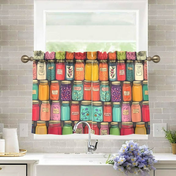 Yayeee Kitchen Curtains Tier Pair Light Filtering 27"x36" Rod Pocket Short Cafe Window Panel, Beige Jar