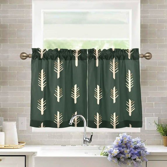 Yayeee Kitchen Curtains Tier Pair Light Filtering 27"x36" Rod Pocket Short Cafe Window Panel, Beige Plants