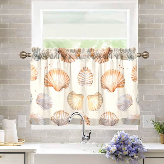 Yayeee Kitchen Curtains Tier Pair Light Filtering 27"x36" Rod Pocket Short Cafe Window Panel, Beige Seashell