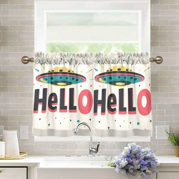 Yayeee Kitchen Curtains Light Filtering 27"x36" Rod Pocket Short Cafe Window Panel, Beige UFO