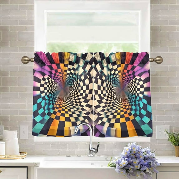 Yayeee Kitchen Curtains Tier Pair Light Filtering 27"x36" Rod Pocket Short Cafe Window Panel, Beige Wavy Plaid