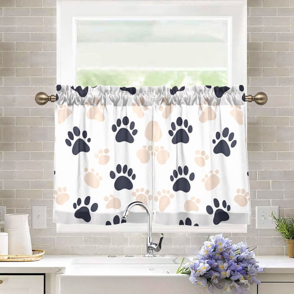 Yayeee Kitchen Curtains Tier Pair Light Filtering 27"x36" Rod Pocket Short Cafe Window Panel, Black Cat Paw