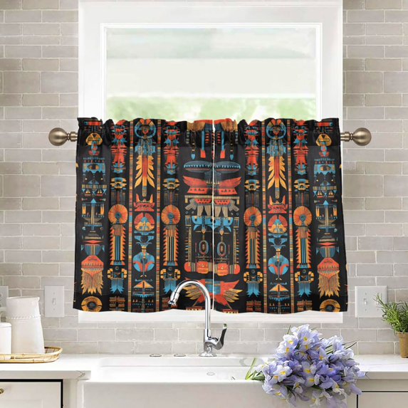 Yayeee Kitchen Curtains Tier Pair Light Filtering 27"x36" Rod Pocket Short Cafe Window Panel, Black Geometric